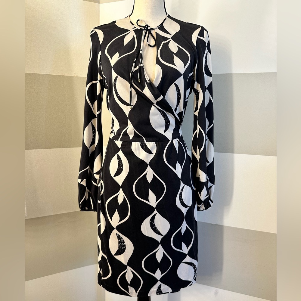 Diane Von Furstenburg DVF NOVE  Wrap Silk Jersey Dress Long Sleeve Neck Ties 12